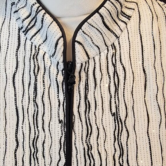 Alex Evenings Long Sleeve Zippered Sequined Black & White Evening Jacket - Picture 5 of 7
